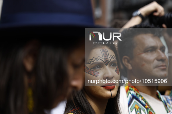 Indigenous people march among thousands representing various groups that participate in the ''End of Fossil Fuels'' protest across Midtown M...