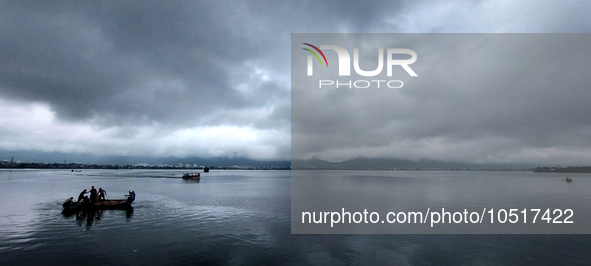 Rain clouds Hover over the Lake in Ajmer, India on 18 September 2023. 