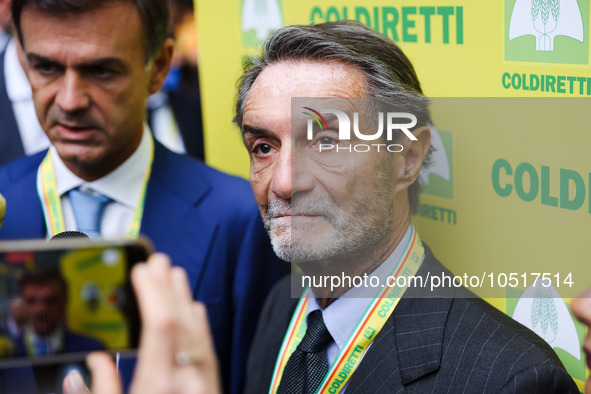 Attilio Fontana attends the regional assembly of Coldiretti at Palazzo Lombardia on September 15, 2023 in Milan, Italy 