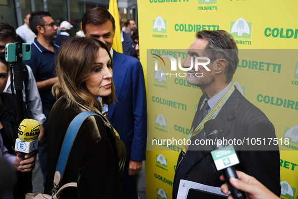 Daniela Santanche and Attilio Fontana attend the regional assembly of Coldiretti at Palazzo Lombardia on September 15, 2023 in Milan, Italy 