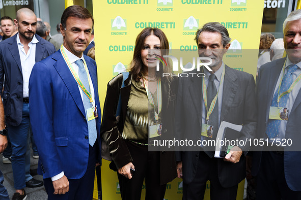 Daniela Santanche, Attilio Fontana and Ettore Prandini attend the regional assembly of Coldiretti at Palazzo Lombardia on September 15, 2023...