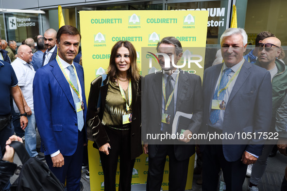 Daniela Santanche, Attilio Fontana and Ettore Prandini attend the regional assembly of Coldiretti at Palazzo Lombardia on September 15, 2023...