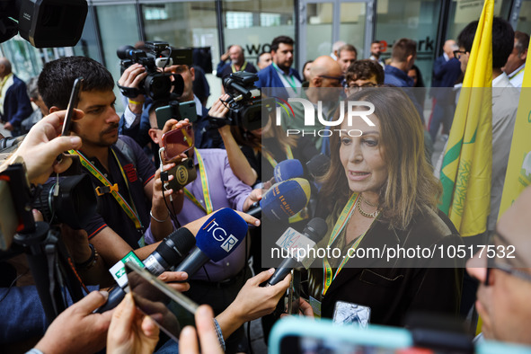 Daniela Santanche attends the regional assembly of Coldiretti at Palazzo Lombardia on September 15, 2023 in Milan, Italy 