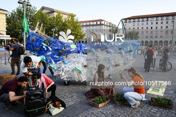 A moment of the Fridays For Future demonstration on September 15, 2023 in Milan, Italy. 