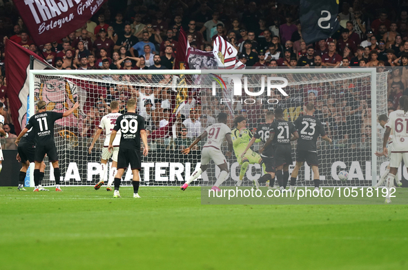 Alessandro Buongiorno of Torino Fc score the goal during the Serie A TIM match between US Salernitana and Torino FC in Salerno, Italy, on Se...