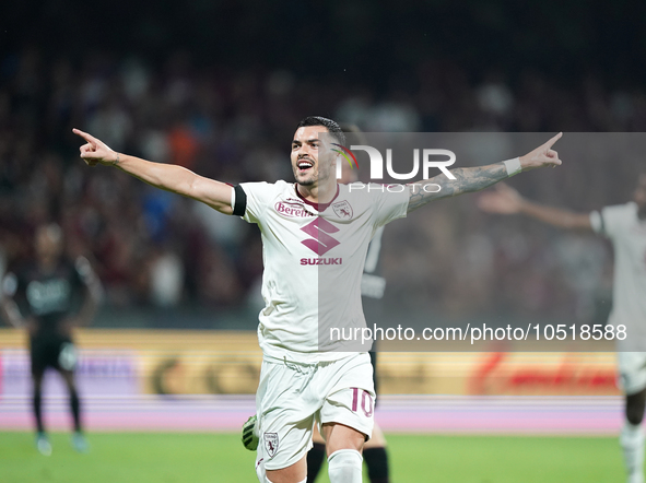 Nemanja Radonjic of Torino Fc celebrate the goal during the Serie A TIM match between US Salernitana and Torino FC in Salerno, Italy, on Sep...