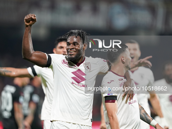 Nemanja Radonjic of Torino Fc celebrate the goal during the Serie A TIM match between US Salernitana and Torino FC in Salerno, Italy, on Sep...