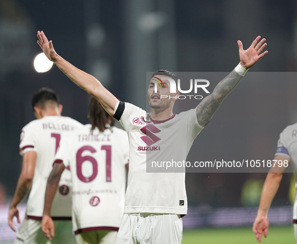 Nemanja Radonjic of Torino Fc celebrate the goal during the Serie A TIM match between US Salernitana and Torino FC in Salerno, Italy, on Sep...