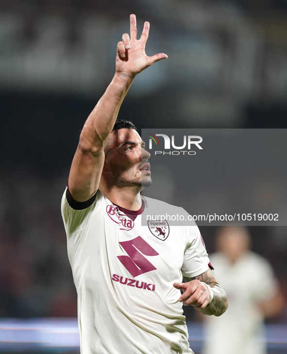 Nemanja Radonjic of Torino Fc celebrate the goal during the Serie A TIM match between US Salernitana and Torino FC in Salerno, Italy, on Sep...