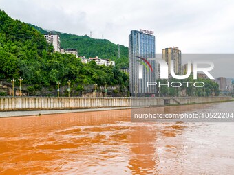 BAZHONG, CHINA - SEPTEMBER 19, 2023 - Flood waters rise in the Tongjiang River basin in Tongjiang County, Bazhong City, Sichuan province, Ch...