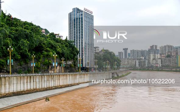 BAZHONG, CHINA - SEPTEMBER 19, 2023 - Flood waters rise in the Tongjiang River basin in Tongjiang County, Bazhong City, Sichuan province, Ch...