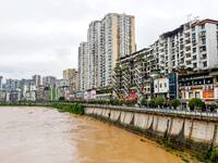 BAZHONG, CHINA - SEPTEMBER 19, 2023 - Flood waters rise in the Tongjiang River basin in Tongjiang County, Bazhong City, Sichuan province, Ch...