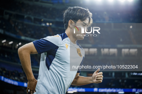 
Takefusa Kubo of Real Sociedad during the LaLiga EA Sports match between Real Madrid  and Real Sociedad at the Estadio Santiago Bernabeu on...