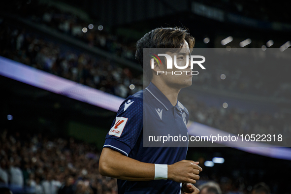 
Takefusa Kubo of Real Sociedad during the LaLiga EA Sports match between Real Madrid  and Real Sociedad at the Estadio Santiago Bernabeu on...