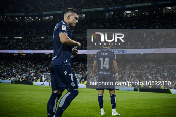 
Ander Barrenetxea of Real Sociedad during the LaLiga EA Sports match between Real Madrid  and Real Sociedad at the Estadio Santiago Bernabe...