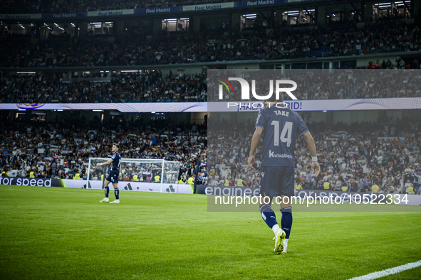 
Takefusa Kubo of Real Sociedad during the LaLiga EA Sports match between Real Madrid  and Real Sociedad at the Estadio Santiago Bernabeu on...