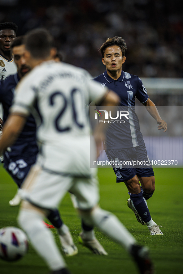 
Takefusa Kubo of Real Sociedad during the LaLiga EA Sports match between Real Madrid  and Real Sociedad at the Estadio Santiago Bernabeu on...