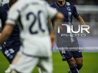 
Takefusa Kubo of Real Sociedad during the LaLiga EA Sports match between Real Madrid  and Real Sociedad at the Estadio Santiago Bernabeu on...