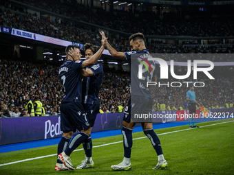 
Ander Barrenetxea of Real Sociedad celebrate a goal during the LaLiga EA Sports match between Real Madrid  and Real Sociedad at the Estadio...