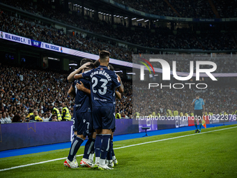 
Ander Barrenetxea of Real Sociedad celebrate a goal during the LaLiga EA Sports match between Real Madrid  and Real Sociedad at the Estadio...