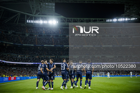 
Ander Barrenetxea of Real Sociedad celebrate a goal during the LaLiga EA Sports match between Real Madrid  and Real Sociedad at the Estadio...