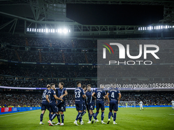 
Ander Barrenetxea of Real Sociedad celebrate a goal during the LaLiga EA Sports match between Real Madrid  and Real Sociedad at the Estadio...