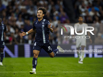 
Takefusa Kubo of Real Sociedad during the LaLiga EA Sports match between Real Madrid  and Real Sociedad at the Estadio Santiago Bernabeu on...