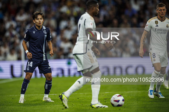 
Takefusa Kubo of Real Sociedad during the LaLiga EA Sports match between Real Madrid  and Real Sociedad at the Estadio Santiago Bernabeu on...