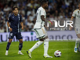 
Takefusa Kubo of Real Sociedad during the LaLiga EA Sports match between Real Madrid  and Real Sociedad at the Estadio Santiago Bernabeu on...