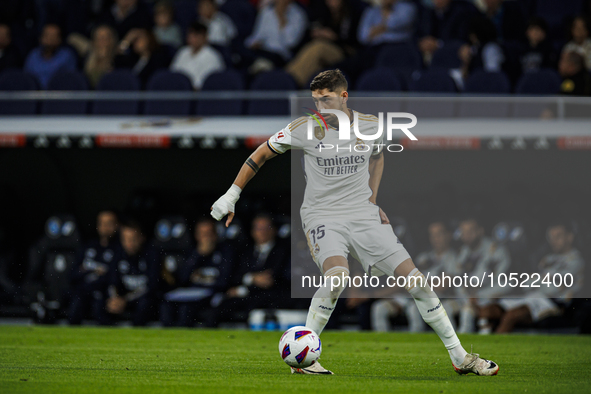 
Federico Valverde of Real Madrid during the LaLiga EA Sports match between Real Madrid  and Real Sociedad at the Estadio Santiago Bernabeu...