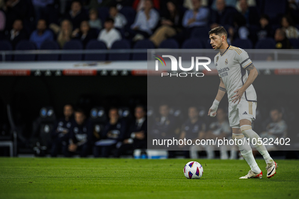 
Federico Valverde of Real Madrid during the LaLiga EA Sports match between Real Madrid  and Real Sociedad at the Estadio Santiago Bernabeu...