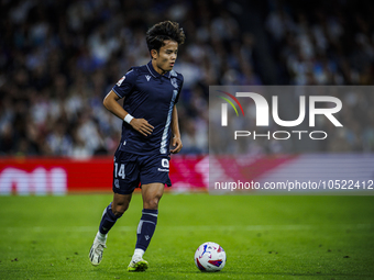 
Takefusa Kubo of Real Sociedad during the LaLiga EA Sports match between Real Madrid  and Real Sociedad at the Estadio Santiago Bernabeu on...