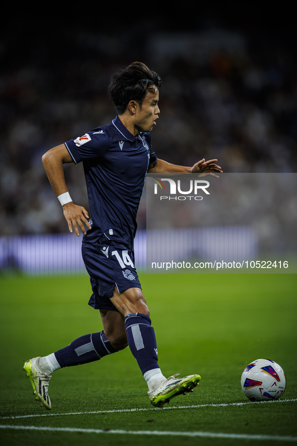 
Takefusa Kubo of Real Sociedad during the LaLiga EA Sports match between Real Madrid  and Real Sociedad at the Estadio Santiago Bernabeu on...