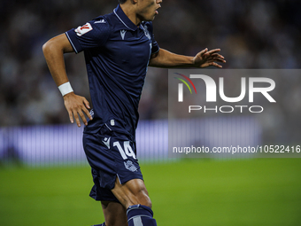 
Takefusa Kubo of Real Sociedad during the LaLiga EA Sports match between Real Madrid  and Real Sociedad at the Estadio Santiago Bernabeu on...