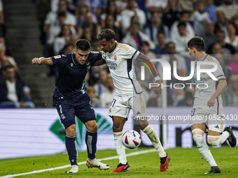 
Rodrygo of Real Madrid during the LaLiga EA Sports match between Real Madrid  and Real Sociedad at the Estadio Santiago Bernabeu on Septemb...