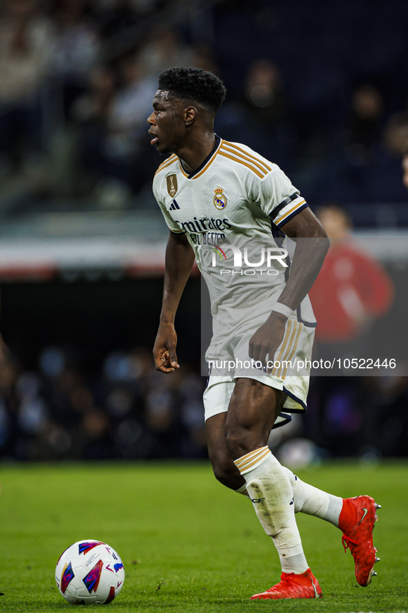 
Aurelien Tchouameni of Real Madrid during the LaLiga EA Sports match between Real Madrid  and Real Sociedad at the Estadio Santiago Bernabe...