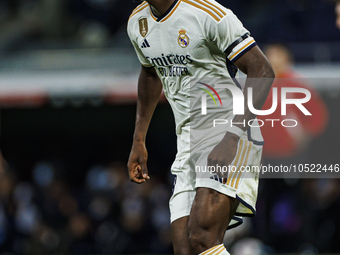 
Aurelien Tchouameni of Real Madrid during the LaLiga EA Sports match between Real Madrid  and Real Sociedad at the Estadio Santiago Bernabe...