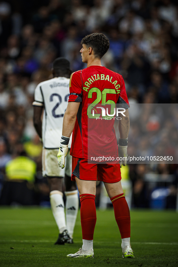 
Kepa Arrizabalaga of Real Madrid during the LaLiga EA Sports match between Real Madrid  and Real Sociedad at the Estadio Santiago Bernabeu...