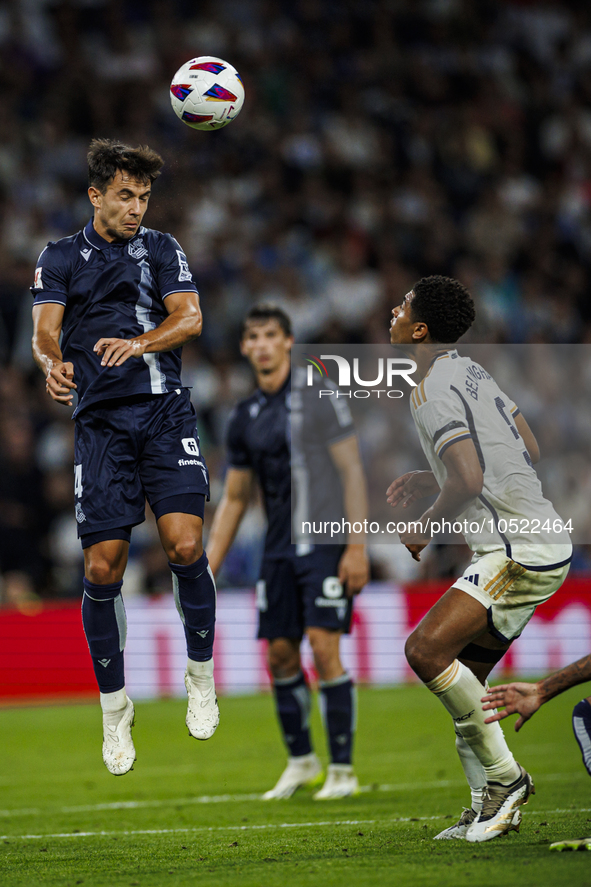 
David Alaba of Real Madrid during the LaLiga EA Sports match between Real Madrid  and Real Sociedad at the Estadio Santiago Bernabeu on Sep...