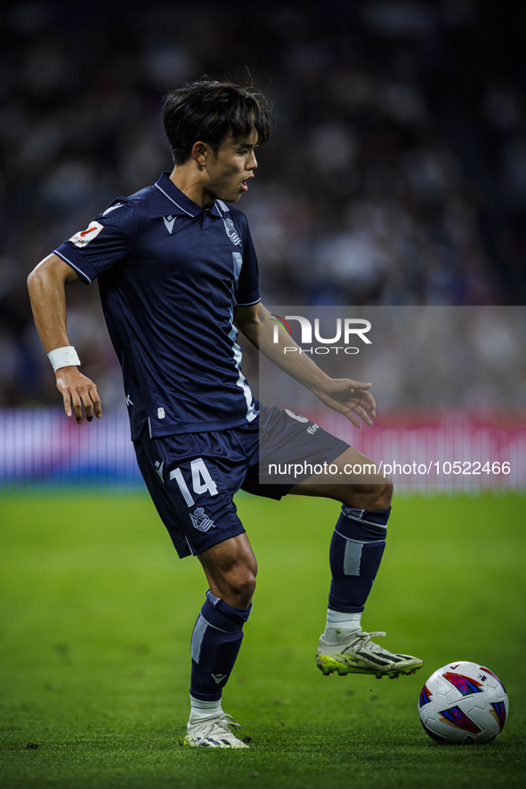 
Takefusa Kubo of Real Sociedad during the LaLiga EA Sports match between Real Madrid  and Real Sociedad at the Estadio Santiago Bernabeu on...