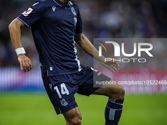 
Takefusa Kubo of Real Sociedad during the LaLiga EA Sports match between Real Madrid  and Real Sociedad at the Estadio Santiago Bernabeu on...