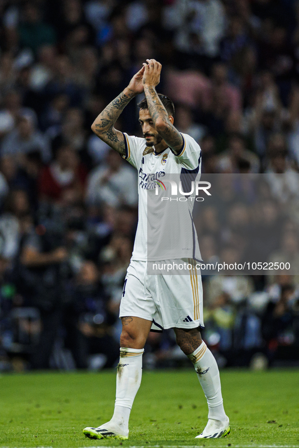 
Joselu of Real Madrid celebrate a goal during the LaLiga EA Sports match between Real Madrid  and Real Sociedad at the Estadio Santiago Ber...