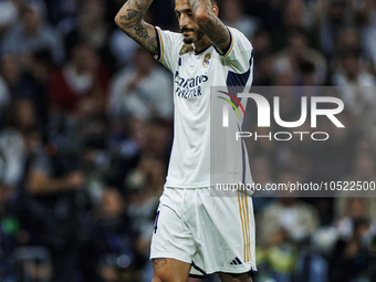 
Joselu of Real Madrid celebrate a goal during the LaLiga EA Sports match between Real Madrid  and Real Sociedad at the Estadio Santiago Ber...