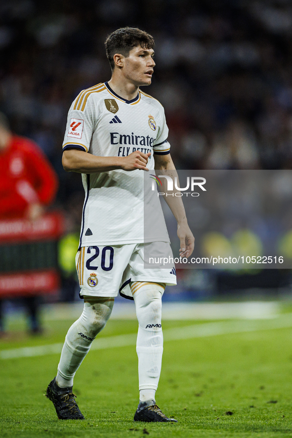 
Fran Garcia of Real Madrid during the LaLiga EA Sports match between Real Madrid  and Real Sociedad at the Estadio Santiago Bernabeu on Sep...