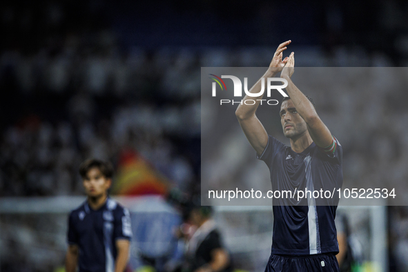 
Mikel Merino of Real Sociedad during the LaLiga EA Sports match between Real Madrid  and Real Sociedad at the Estadio Santiago Bernabeu on...