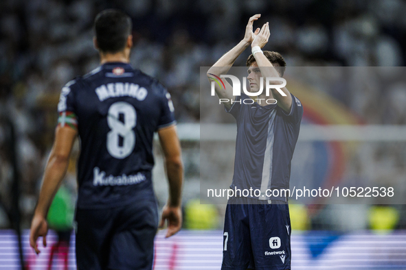 
Ander Barrenetxea of Real Sociedad during the LaLiga EA Sports match between Real Madrid  and Real Sociedad at the Estadio Santiago Bernabe...