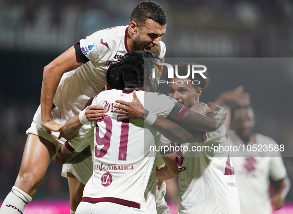 Nemanja Radonjic of Torino Fc celebrate the goal during the Serie A TIM match between US Salernitana and Torino FC in Salerno, Italy, on Sep...