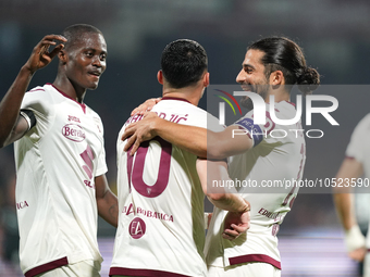 Nemanja Radonjic of Torino Fc celebrate the goal during the Serie A TIM match between US Salernitana and Torino FC in Salerno, Italy, on Sep...