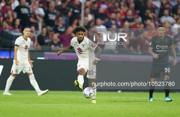 Valentino Lazaro of Torino Fc during the Serie A TIM match between US Salernitana and Torino FC in Salerno, Italy, on September 18, 2023. 