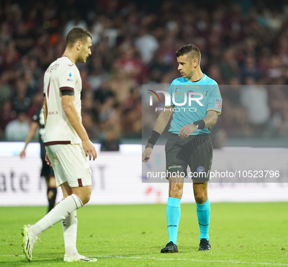 Antonio Giua, referee,  during the Serie A TIM match between US Salernitana and Torino FC in Salerno, Italy, on September 18, 2023. 